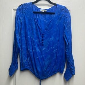 Poupette St. Barths Blue Tie Dye Cotton Long Sleeve Top with Buttons Size L